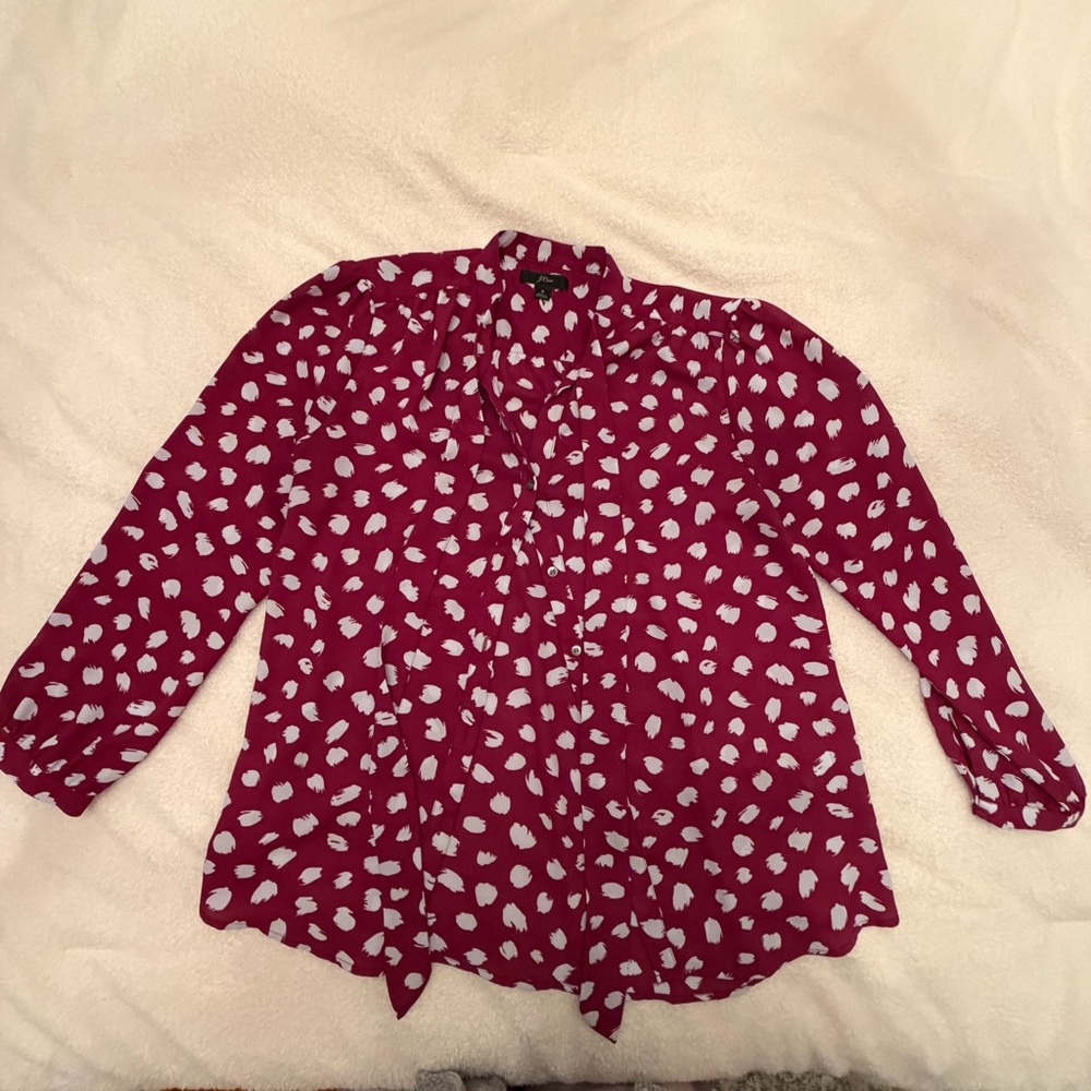 J. Crew Raspberry Blouse with White Brushstroke Print
